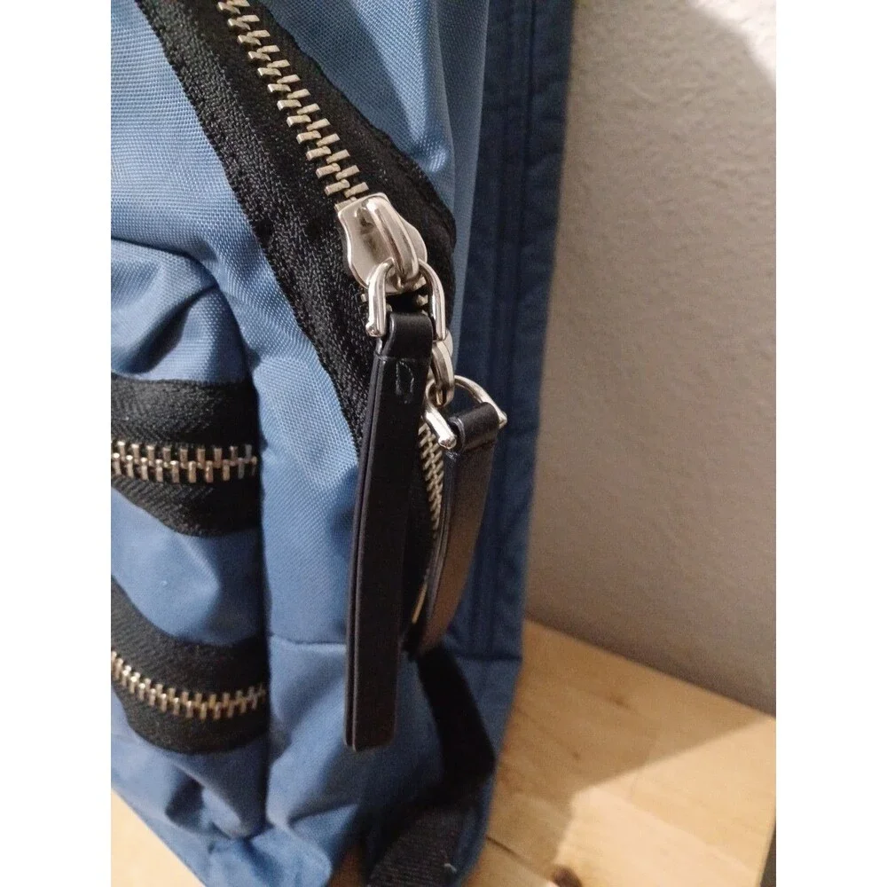Marc Jacobs Womens Leather Trim Nylon Zip Backpack Black Blue
